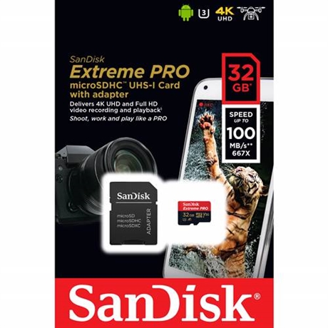 SANDISK Minneskort MicroSDHC Extreme Pro 32GB Rescue Pro Deluxe 100MB/s A1 C10 V30 UHS-I U3