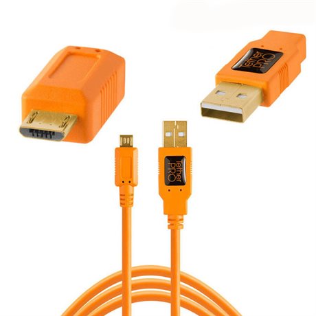 TetherPro USB 2.0 kabel 4.6m / USB till Micro-B 5-pin Orange