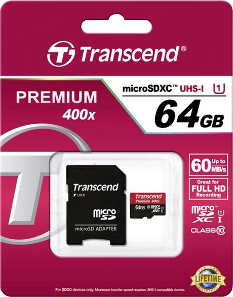 Transcend SDHC Micro UHS-1 64 Gb med adapter